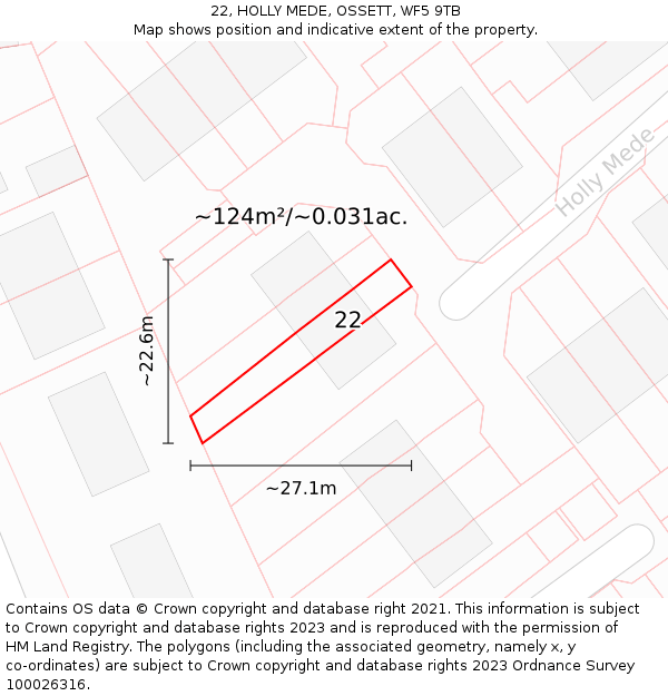 22, HOLLY MEDE, OSSETT, WF5 9TB: Plot and title map