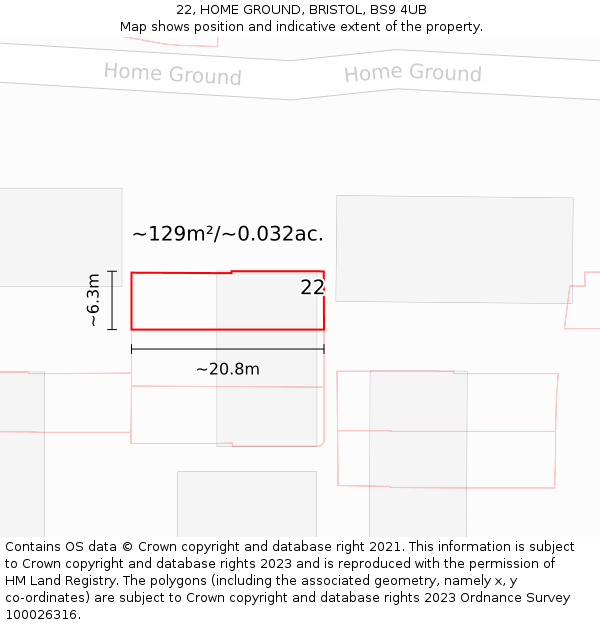22, HOME GROUND, BRISTOL, BS9 4UB: Plot and title map