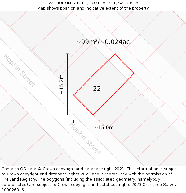 22, HOPKIN STREET, PORT TALBOT, SA12 6HA: Plot and title map