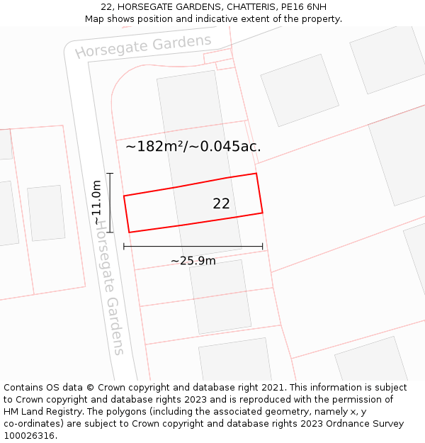 22, HORSEGATE GARDENS, CHATTERIS, PE16 6NH: Plot and title map