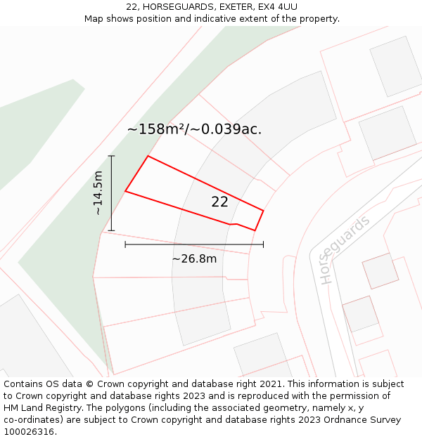 22, HORSEGUARDS, EXETER, EX4 4UU: Plot and title map