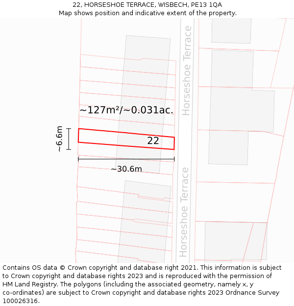 22, HORSESHOE TERRACE, WISBECH, PE13 1QA: Plot and title map
