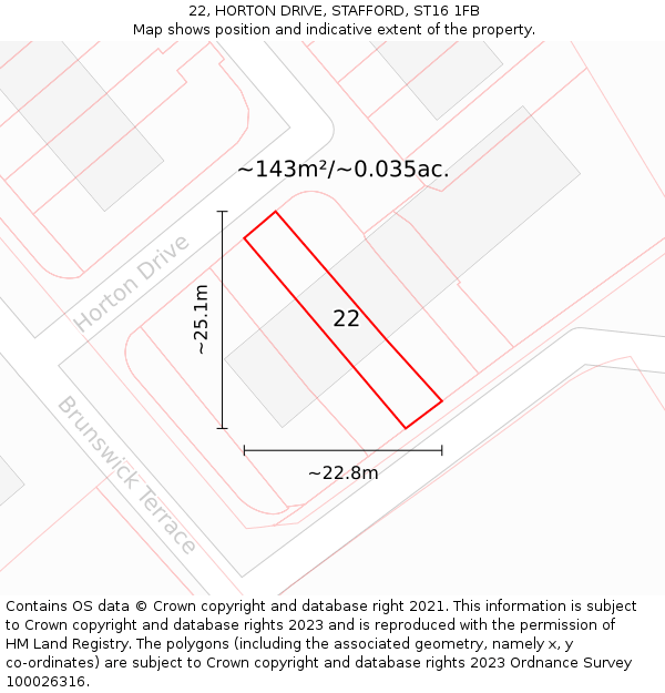 22, HORTON DRIVE, STAFFORD, ST16 1FB: Plot and title map