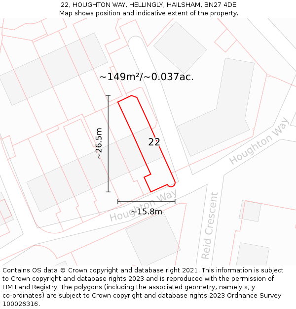 22, HOUGHTON WAY, HELLINGLY, HAILSHAM, BN27 4DE: Plot and title map