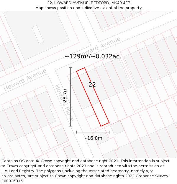 22, HOWARD AVENUE, BEDFORD, MK40 4EB: Plot and title map