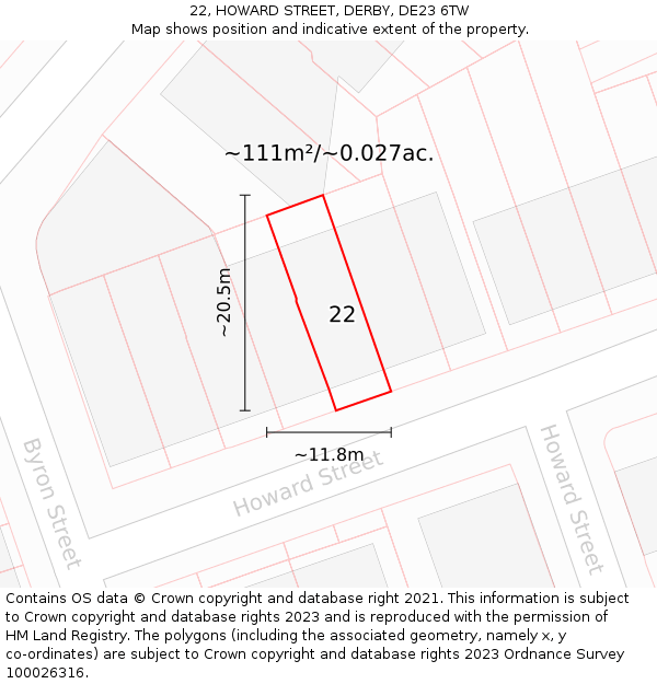 22, HOWARD STREET, DERBY, DE23 6TW: Plot and title map