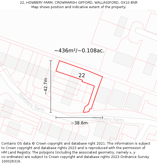 22, HOWBERY FARM, CROWMARSH GIFFORD, WALLINGFORD, OX10 8NR: Plot and title map
