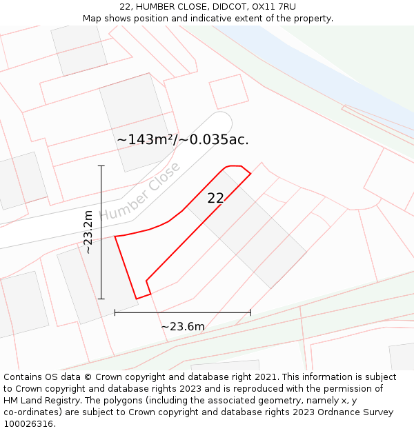 22, HUMBER CLOSE, DIDCOT, OX11 7RU: Plot and title map