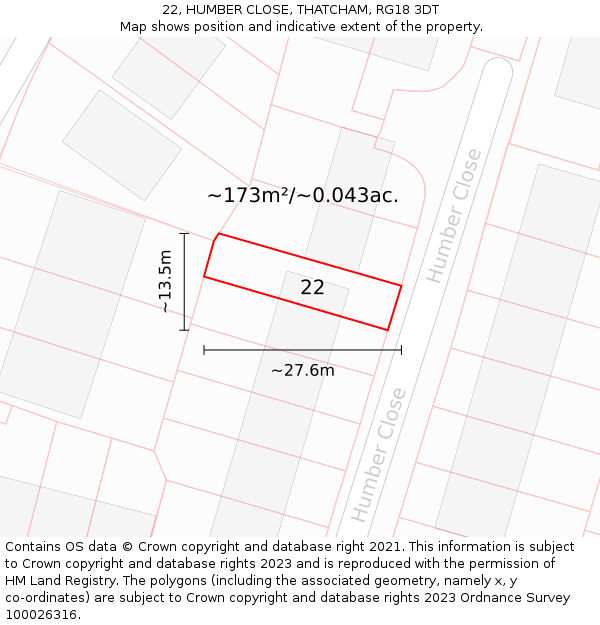 22, HUMBER CLOSE, THATCHAM, RG18 3DT: Plot and title map