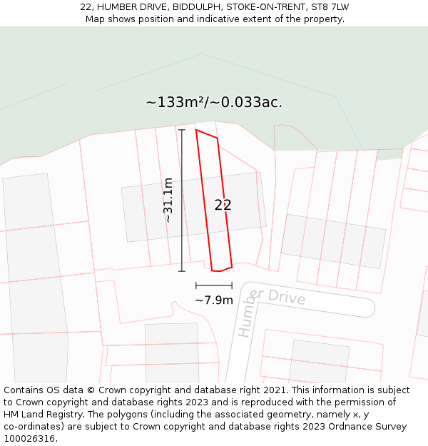 22, HUMBER DRIVE, BIDDULPH, STOKE-ON-TRENT, ST8 7LW: Plot and title map
