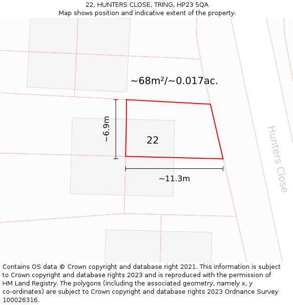 22, HUNTERS CLOSE, TRING, HP23 5QA: Plot and title map