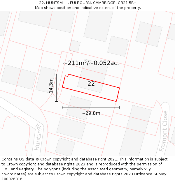 22, HUNTSMILL, FULBOURN, CAMBRIDGE, CB21 5RH: Plot and title map