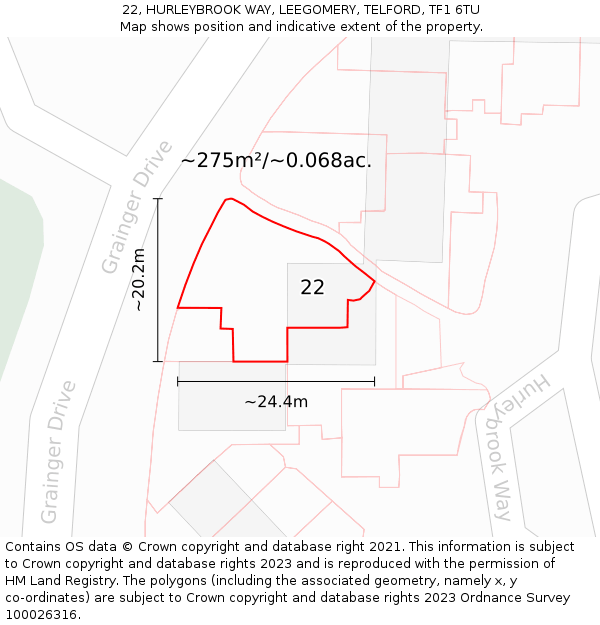 22, HURLEYBROOK WAY, LEEGOMERY, TELFORD, TF1 6TU: Plot and title map