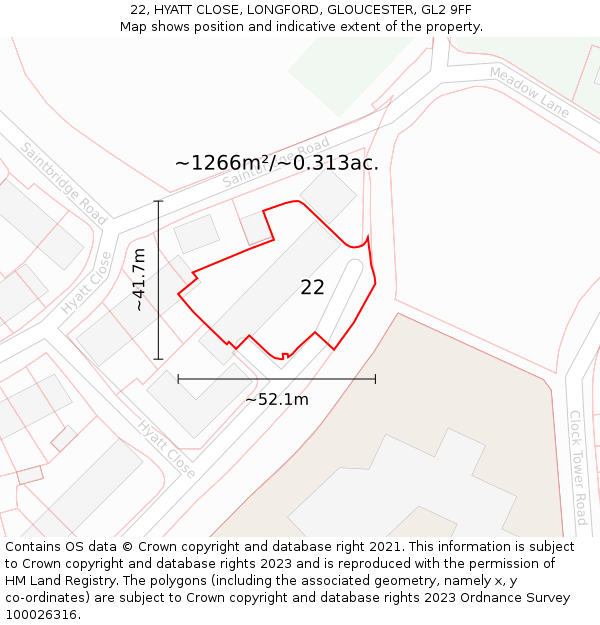 22, HYATT CLOSE, LONGFORD, GLOUCESTER, GL2 9FF: Plot and title map