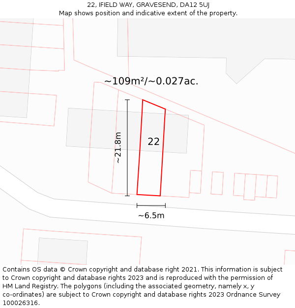 22, IFIELD WAY, GRAVESEND, DA12 5UJ: Plot and title map