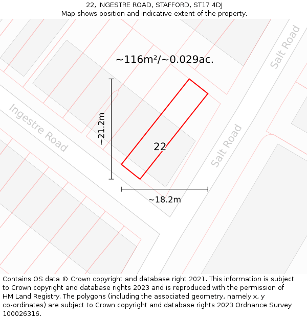 22, INGESTRE ROAD, STAFFORD, ST17 4DJ: Plot and title map