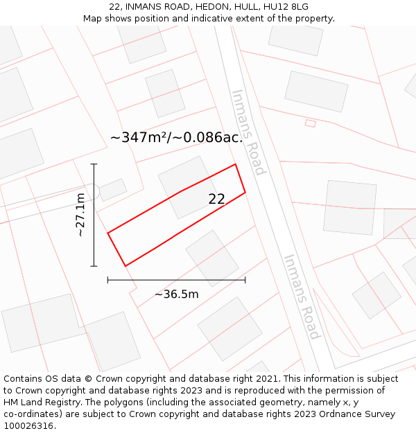 22, INMANS ROAD, HEDON, HULL, HU12 8LG: Plot and title map