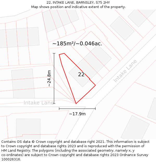 22, INTAKE LANE, BARNSLEY, S75 2HY: Plot and title map