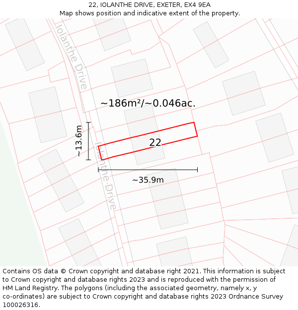 22, IOLANTHE DRIVE, EXETER, EX4 9EA: Plot and title map