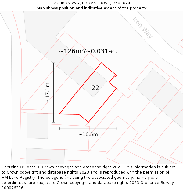 22, IRON WAY, BROMSGROVE, B60 3GN: Plot and title map