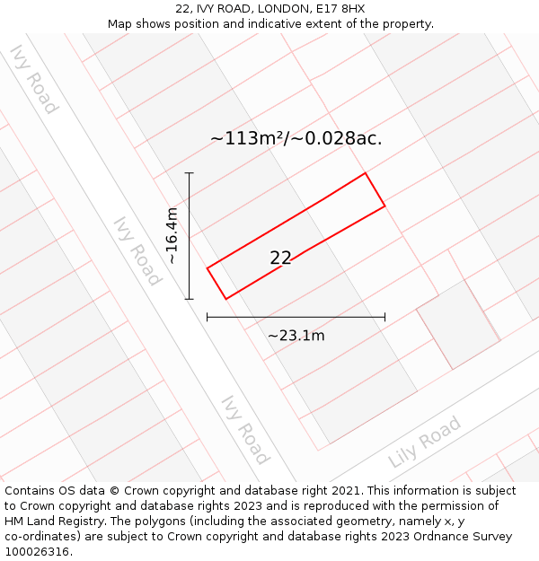 22, IVY ROAD, LONDON, E17 8HX: Plot and title map
