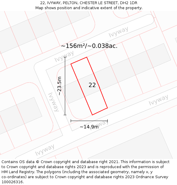 22, IVYWAY, PELTON, CHESTER LE STREET, DH2 1DR: Plot and title map
