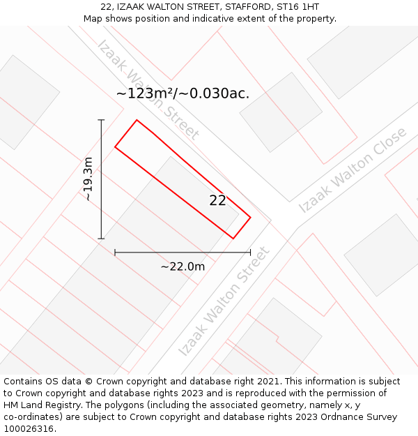 22, IZAAK WALTON STREET, STAFFORD, ST16 1HT: Plot and title map