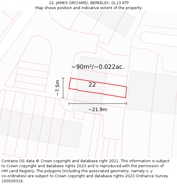 22, JAMES ORCHARD, BERKELEY, GL13 9TP: Plot and title map