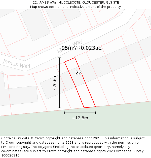 22, JAMES WAY, HUCCLECOTE, GLOUCESTER, GL3 3TE: Plot and title map