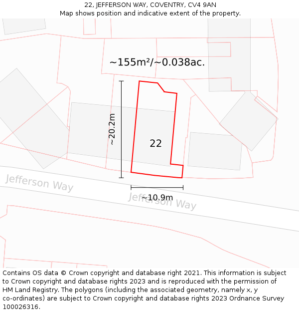 22, JEFFERSON WAY, COVENTRY, CV4 9AN: Plot and title map