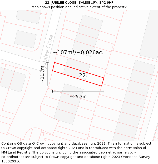 22, JUBILEE CLOSE, SALISBURY, SP2 9HF: Plot and title map
