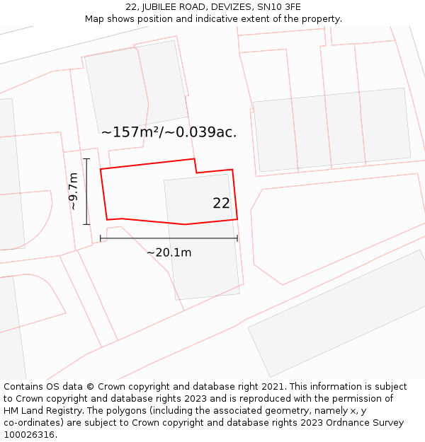 22, JUBILEE ROAD, DEVIZES, SN10 3FE: Plot and title map