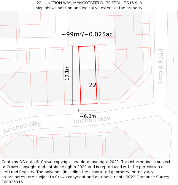 22, JUNCTION WAY, MANGOTSFIELD, BRISTOL, BS16 9LA: Plot and title map