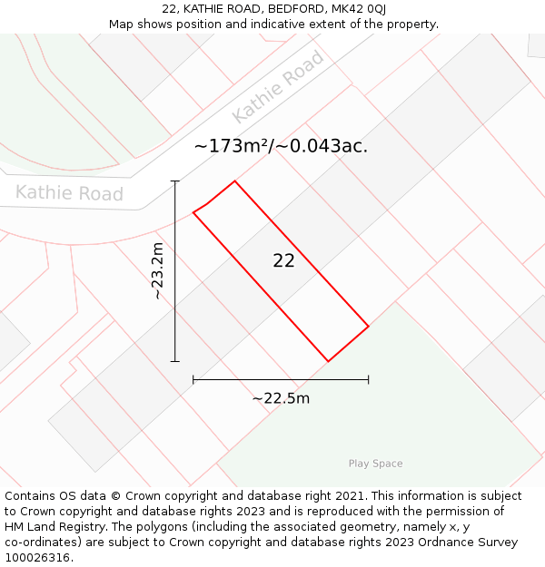 22, KATHIE ROAD, BEDFORD, MK42 0QJ: Plot and title map