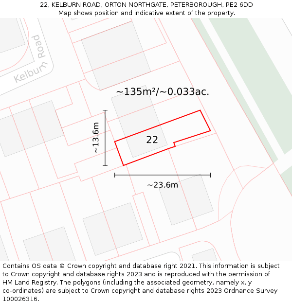 22, KELBURN ROAD, ORTON NORTHGATE, PETERBOROUGH, PE2 6DD: Plot and title map
