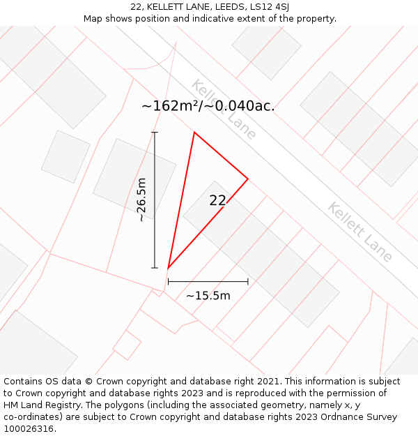 22, KELLETT LANE, LEEDS, LS12 4SJ: Plot and title map