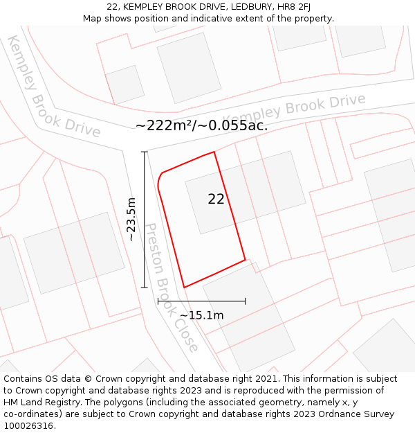 22, KEMPLEY BROOK DRIVE, LEDBURY, HR8 2FJ: Plot and title map