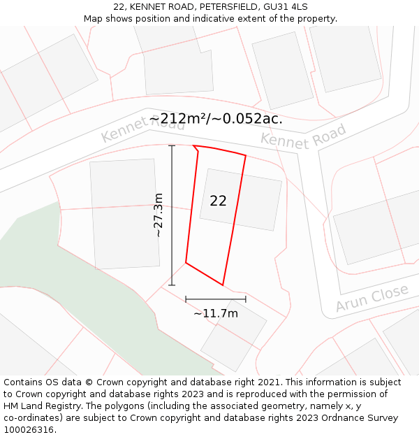 22, KENNET ROAD, PETERSFIELD, GU31 4LS: Plot and title map