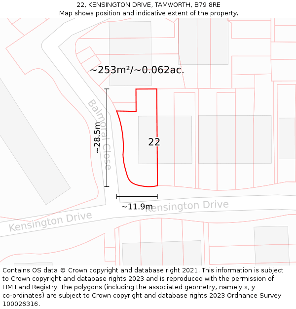 22, KENSINGTON DRIVE, TAMWORTH, B79 8RE: Plot and title map