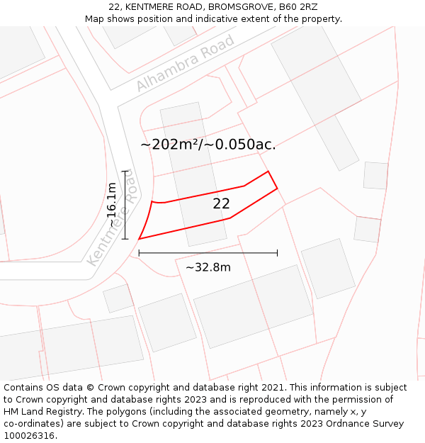 22, KENTMERE ROAD, BROMSGROVE, B60 2RZ: Plot and title map