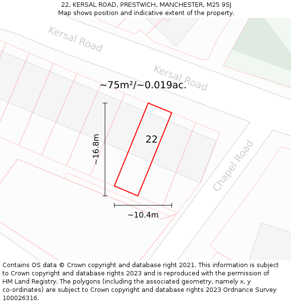 22, KERSAL ROAD, PRESTWICH, MANCHESTER, M25 9SJ: Plot and title map