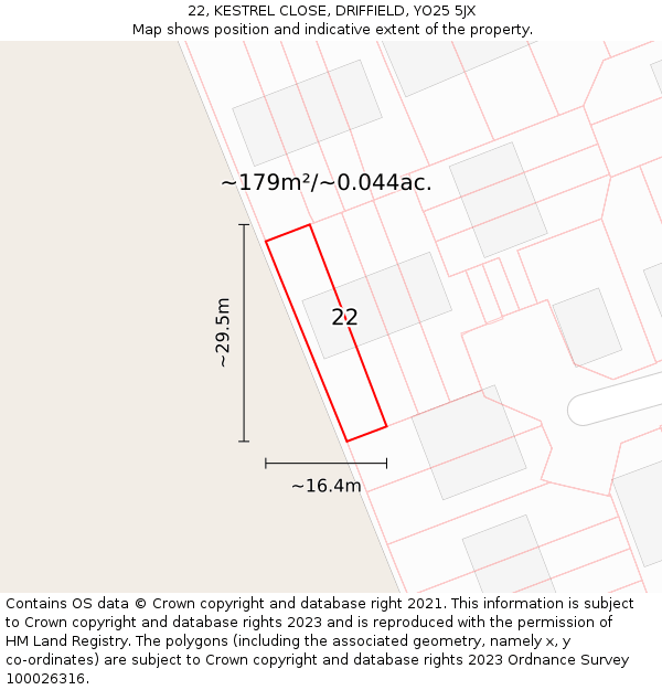 22, KESTREL CLOSE, DRIFFIELD, YO25 5JX: Plot and title map