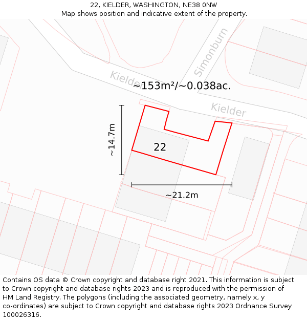 22, KIELDER, WASHINGTON, NE38 0NW: Plot and title map
