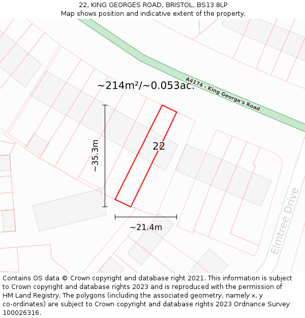 22, KING GEORGES ROAD, BRISTOL, BS13 8LP: Plot and title map