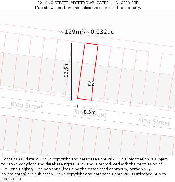 22, KING STREET, ABERTRIDWR, CAERPHILLY, CF83 4BE: Plot and title map
