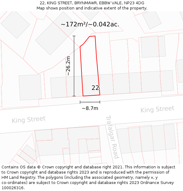 22, KING STREET, BRYNMAWR, EBBW VALE, NP23 4DG: Plot and title map