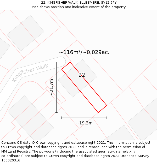 22, KINGFISHER WALK, ELLESMERE, SY12 9PY: Plot and title map