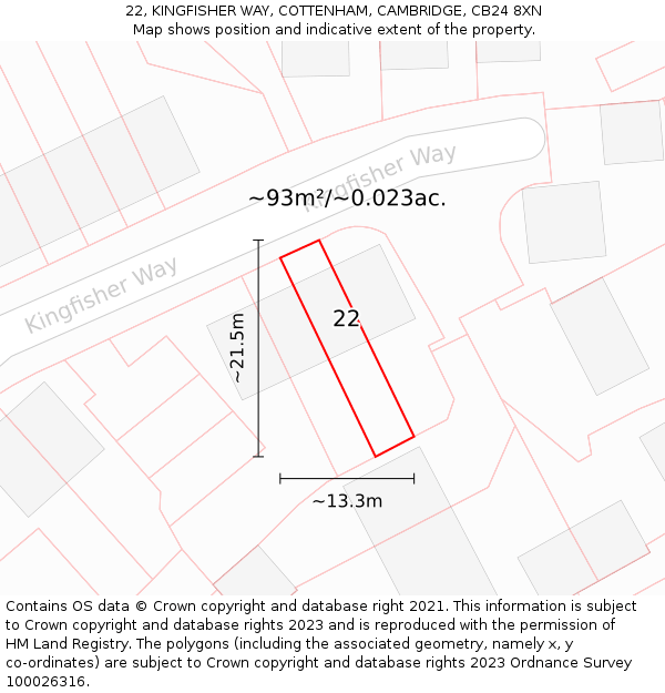 22, KINGFISHER WAY, COTTENHAM, CAMBRIDGE, CB24 8XN: Plot and title map