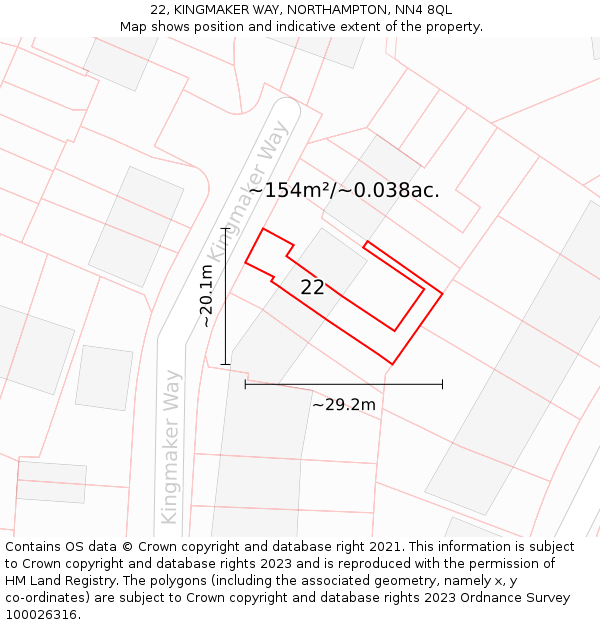 22, KINGMAKER WAY, NORTHAMPTON, NN4 8QL: Plot and title map