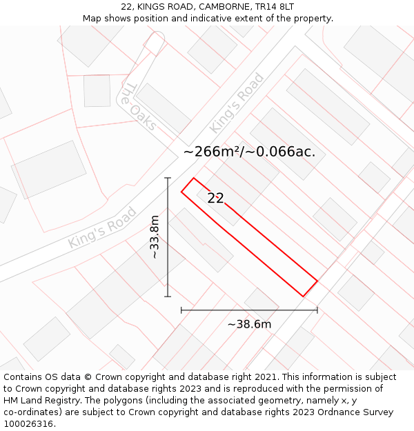 22, KINGS ROAD, CAMBORNE, TR14 8LT: Plot and title map